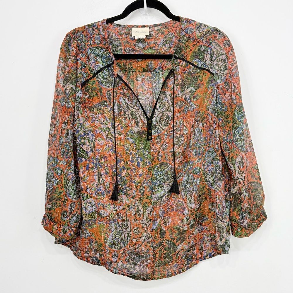 Anthropologie NIYA Edme & Esyllte Paisley Medallion Semi Sheer Peasant Blouse - Picture 6 of 16